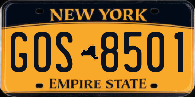 NY license plate GOS8501