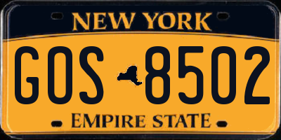 NY license plate GOS8502