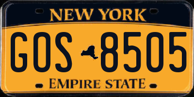 NY license plate GOS8505