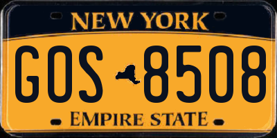 NY license plate GOS8508