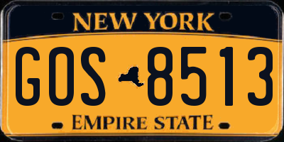 NY license plate GOS8513