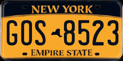 NY license plate GOS8523