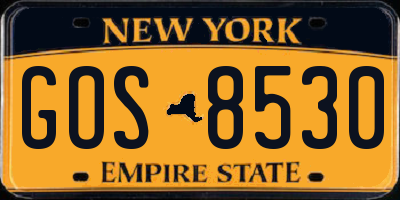 NY license plate GOS8530