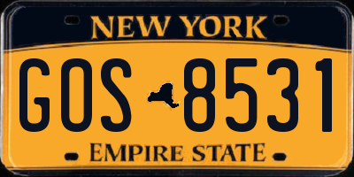 NY license plate GOS8531