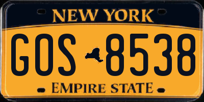 NY license plate GOS8538