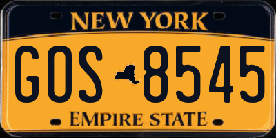 NY license plate GOS8545