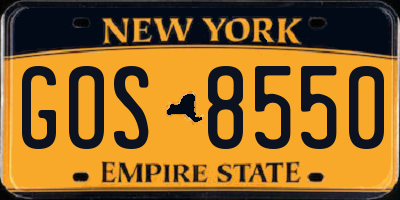 NY license plate GOS8550