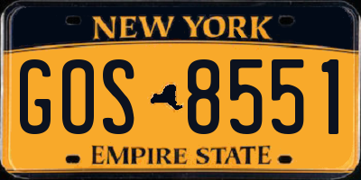 NY license plate GOS8551