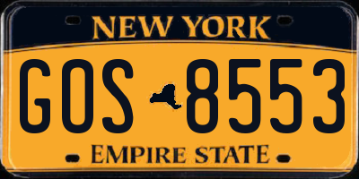 NY license plate GOS8553