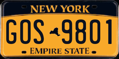 NY license plate GOS9801