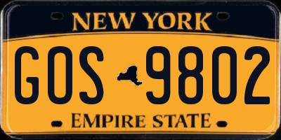 NY license plate GOS9802