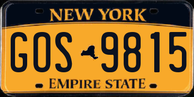 NY license plate GOS9815