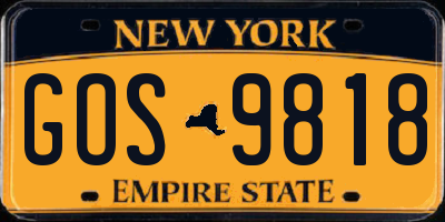 NY license plate GOS9818