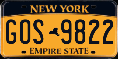 NY license plate GOS9822