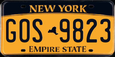 NY license plate GOS9823