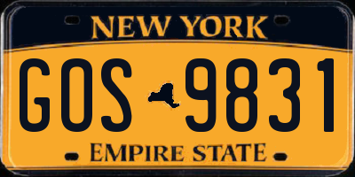 NY license plate GOS9831