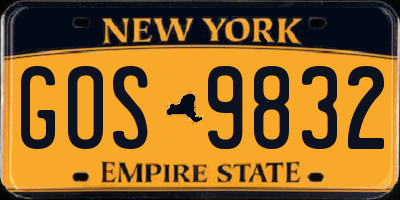 NY license plate GOS9832