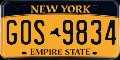 NY license plate GOS9834
