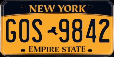 NY license plate GOS9842