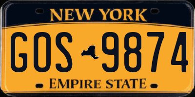 NY license plate GOS9874
