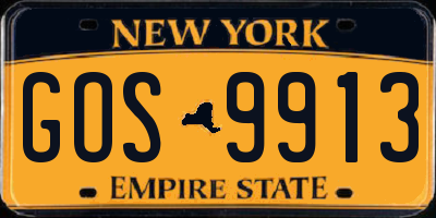 NY license plate GOS9913