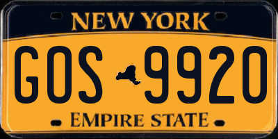 NY license plate GOS9920
