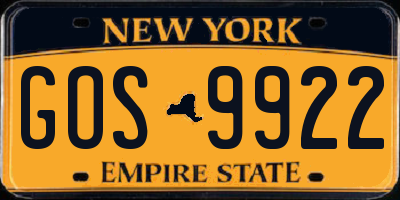 NY license plate GOS9922