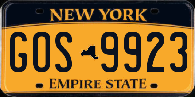 NY license plate GOS9923