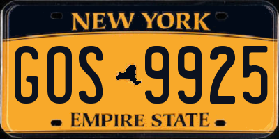 NY license plate GOS9925