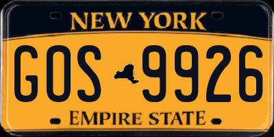 NY license plate GOS9926