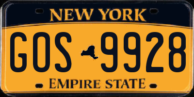NY license plate GOS9928