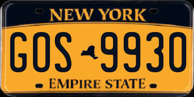 NY license plate GOS9930