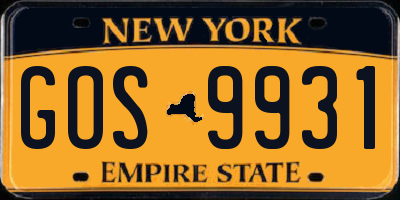 NY license plate GOS9931
