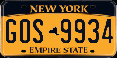 NY license plate GOS9934