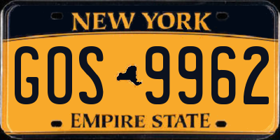 NY license plate GOS9962