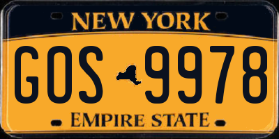 NY license plate GOS9978
