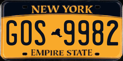 NY license plate GOS9982