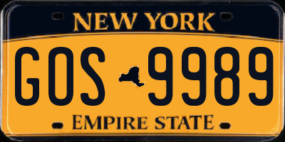 NY license plate GOS9989