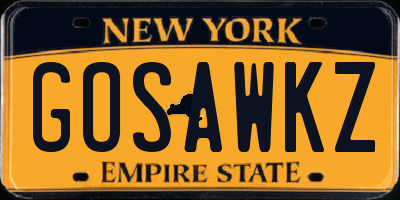 NY license plate GOSAWKZ