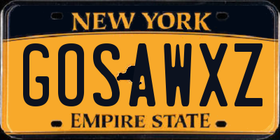 NY license plate GOSAWXZ