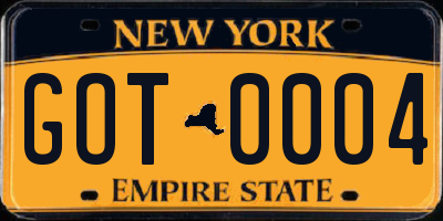 NY license plate GOT0004