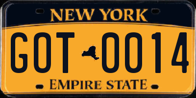 NY license plate GOT0014