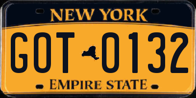 NY license plate GOT0132