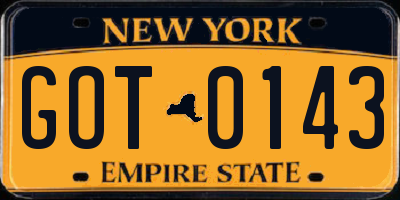 NY license plate GOT0143