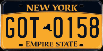 NY license plate GOT0158