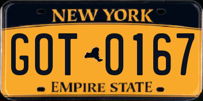 NY license plate GOT0167