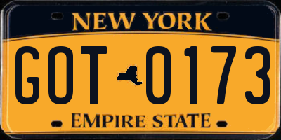 NY license plate GOT0173