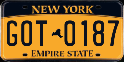NY license plate GOT0187