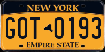 NY license plate GOT0193