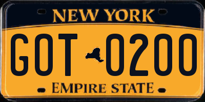 NY license plate GOT0200
